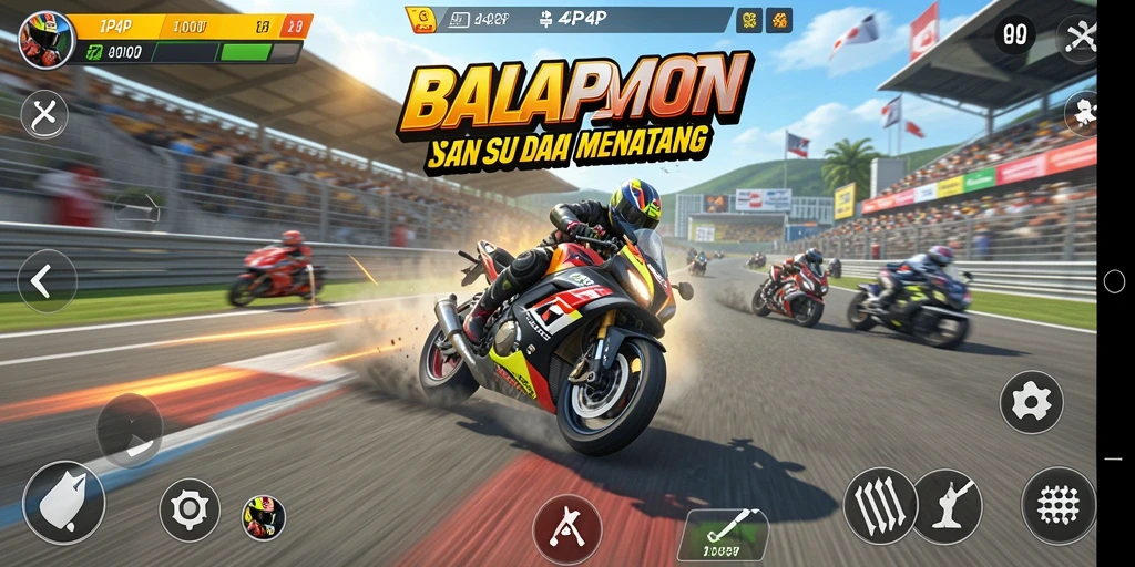 Tampilan gameplay mendebarkan dalam balapan motor.