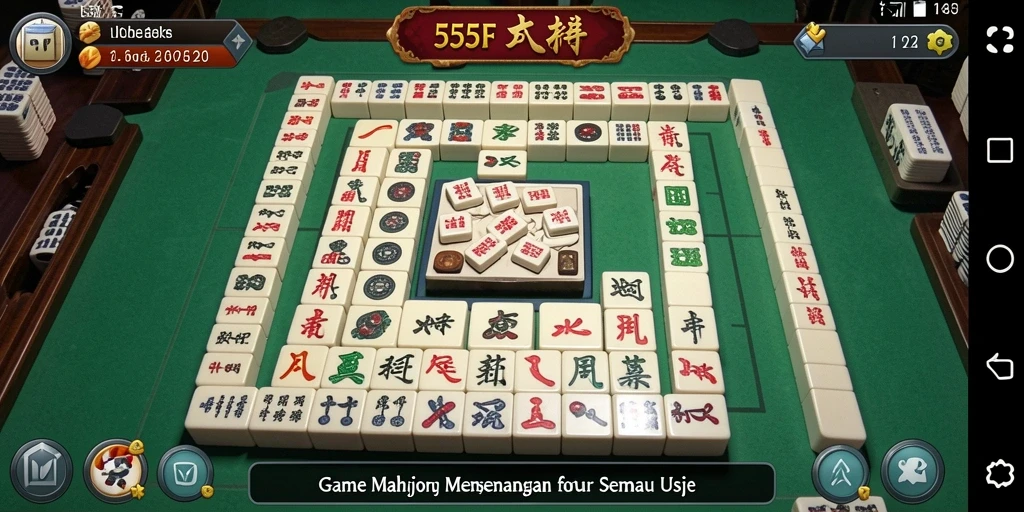 Gameplay 555F yang menarik dengan ubin Mahjong berwarna-warni.