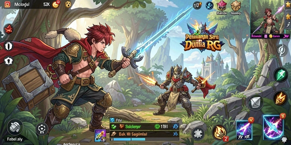 Screenshot permainan RPG di 5ZK menampilkan pertarungan seru dan karakter unik.