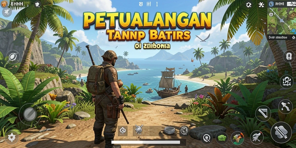 Screenshot utama 8HHH menampilkan aksi eksplorasi di dunia terbuka.