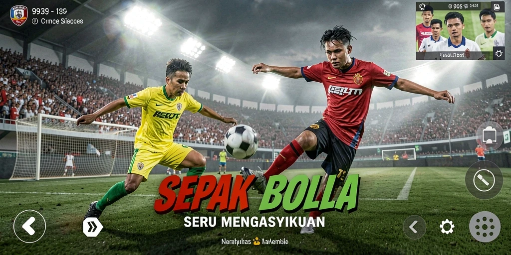Tampilan gameplay sepak bola yang seru dan mendebarkan.