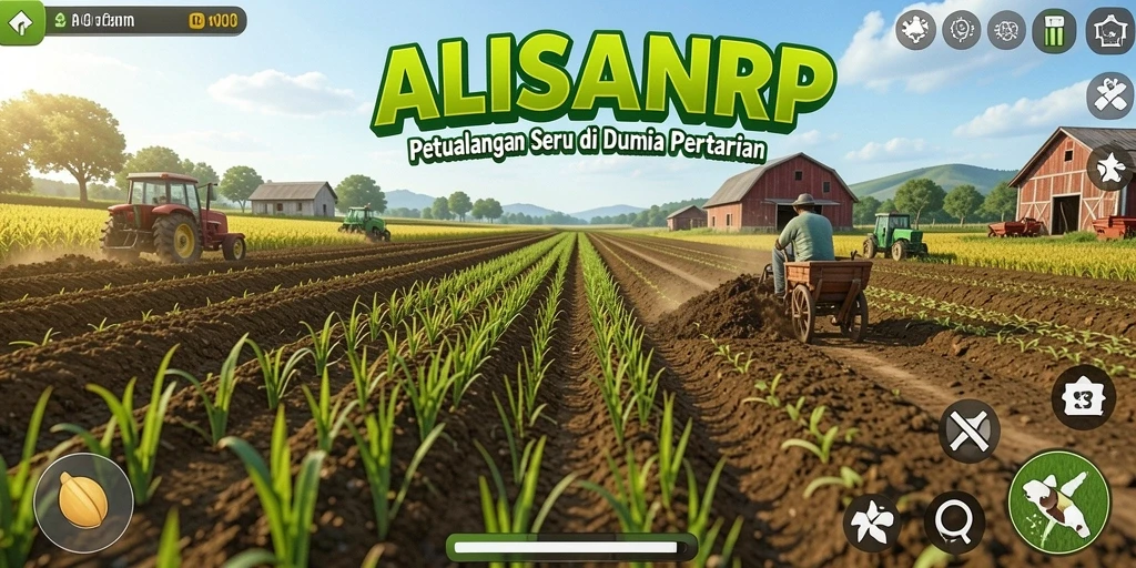 Screenshot utama ALISANRP menampilkan kebun yang subur dan aktif.