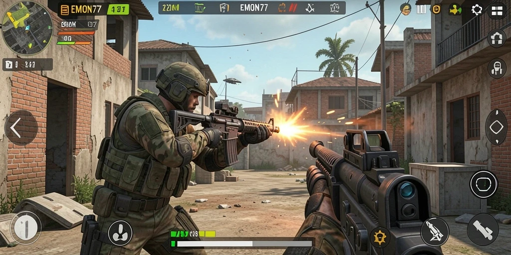 Gameplay mendebarkan dalam EMON77 yang menampilkan action seru dan taktik tempur.