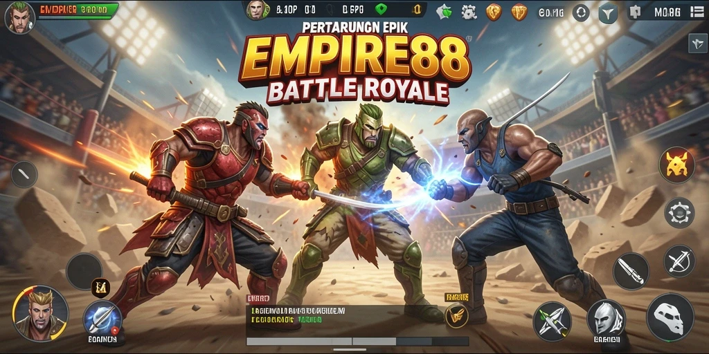 Screenshot EMPIRE88 menunjukkan aksi menegangkan dalam pertempuran Battle Royale.