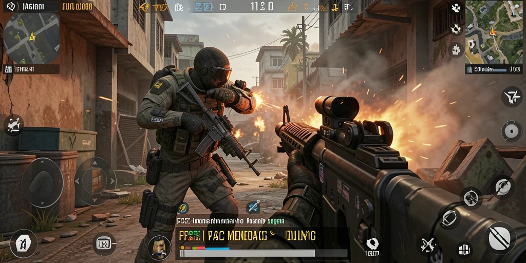 Tangkapan layar menampilkan aksi gameplay FPS yang intens dan mendebarkan.