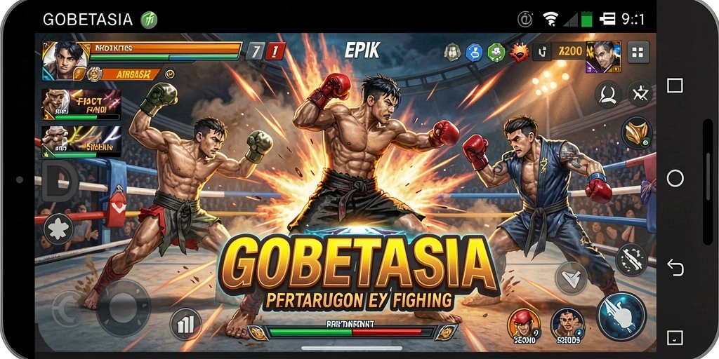 Tampilan gameplay GOBETASIA dengan pertarungan mendebarkan.