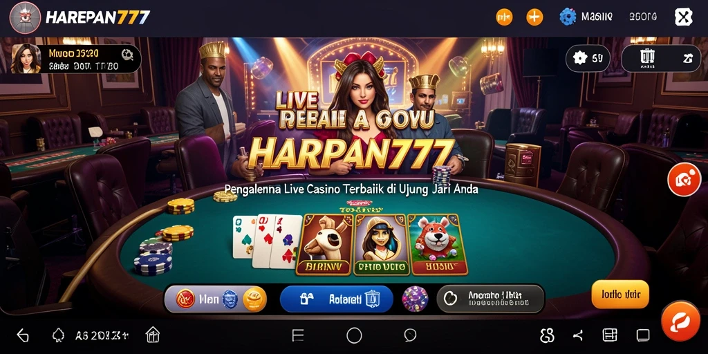 Screenshot gameplay HARAPAN777 yang menampilkan dealer dan interaksi langsung.
