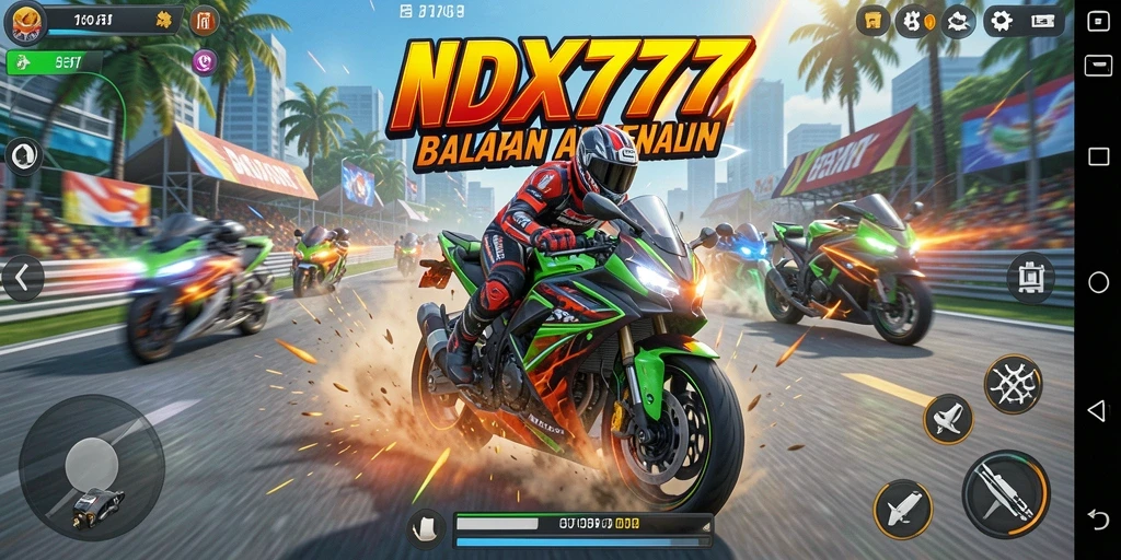 Tampilan gameplay IDX777 yang mendebarkan di trek balapan.