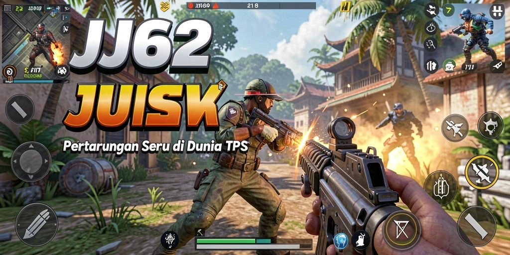 Screenshot gameplay JJ62 menampilkan aksi pertempuran intens dan grafis yang menakjubkan.