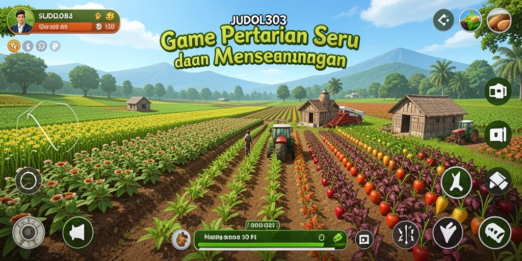 Tampilan gameplay menarik dalam JUDOL303 dengan ladang hijau dan tanaman yang subur.