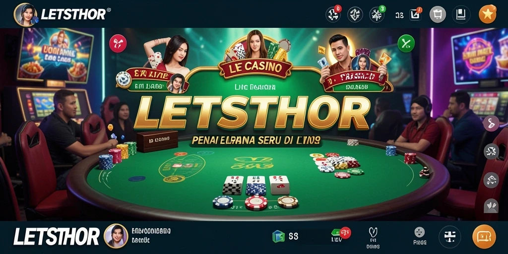 Tangkapan layar LETSTHOR menunjukkan dealer langsung di meja permainan kasino.