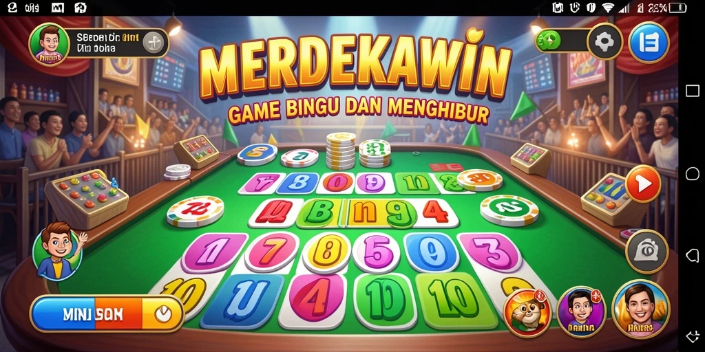 Tampilan gameplay seru di MERDEKAWIN dengan berbagai angka yang dinamis.