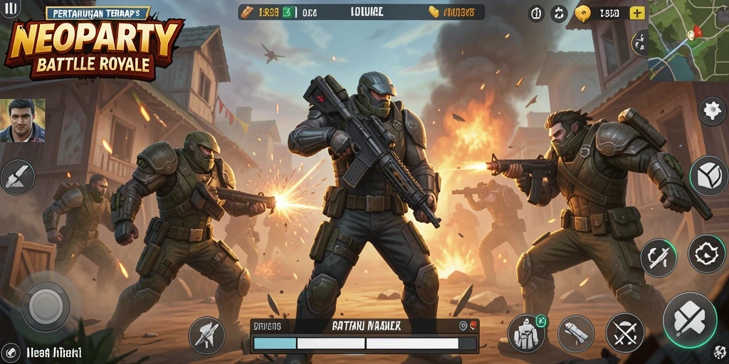 Gameplay seru NEOPARTY dalam pertarungan Battle Royale.