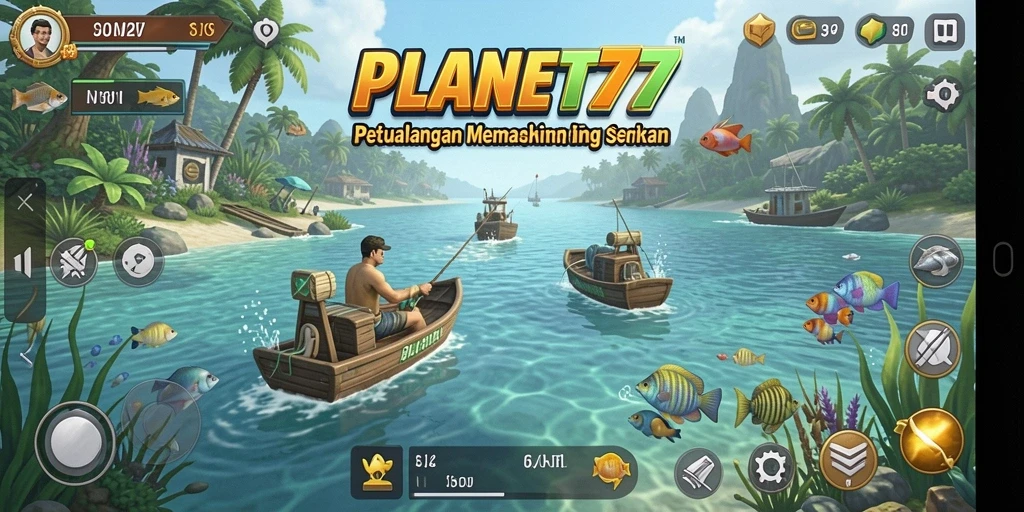 Tampilan gameplay seru saat memancing ikan di <strong>PLANET77</strong>.