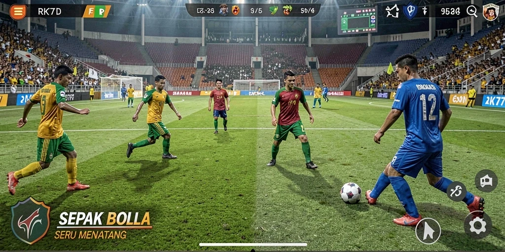 Tampilan gameplay seru dalam game sepak bola RK77.