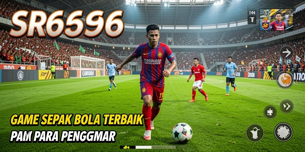 Screenshot gameplay SR6666 yang menampilkan aksi sepak bola yang mendebarkan.